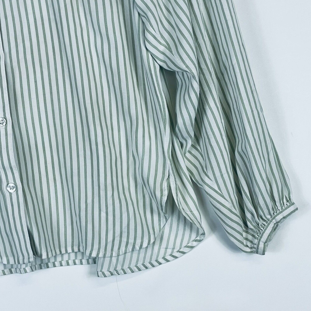Cruel Denim Green Stripe Roses Rayon Western Long Sleeve Shirt Top Womens Medium - Picture 3 of 6